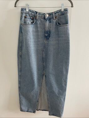 Mango Light Blue Denim Skirt with Front Slit